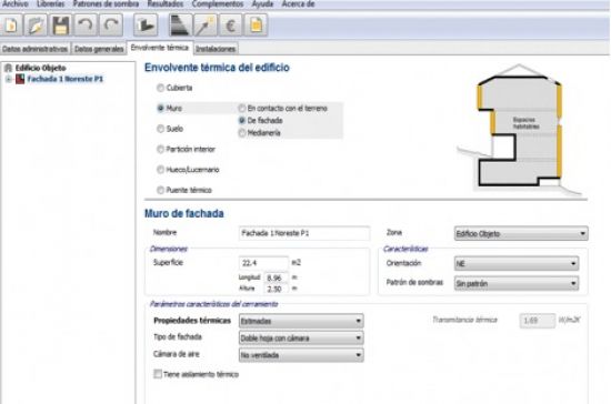 Pestaña de la envolvente térmica del inmueble a certificar