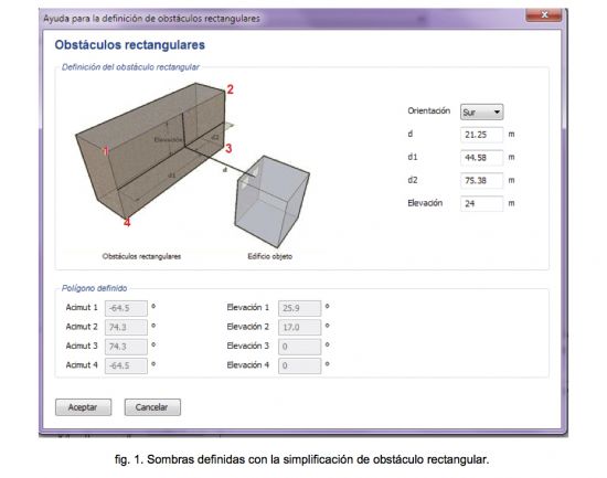 Sombras definidas con la simplificación de obstáculo rectangular