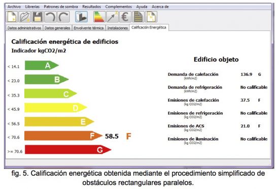 Calificación energética según la simplificación con obstáculos rectangulares